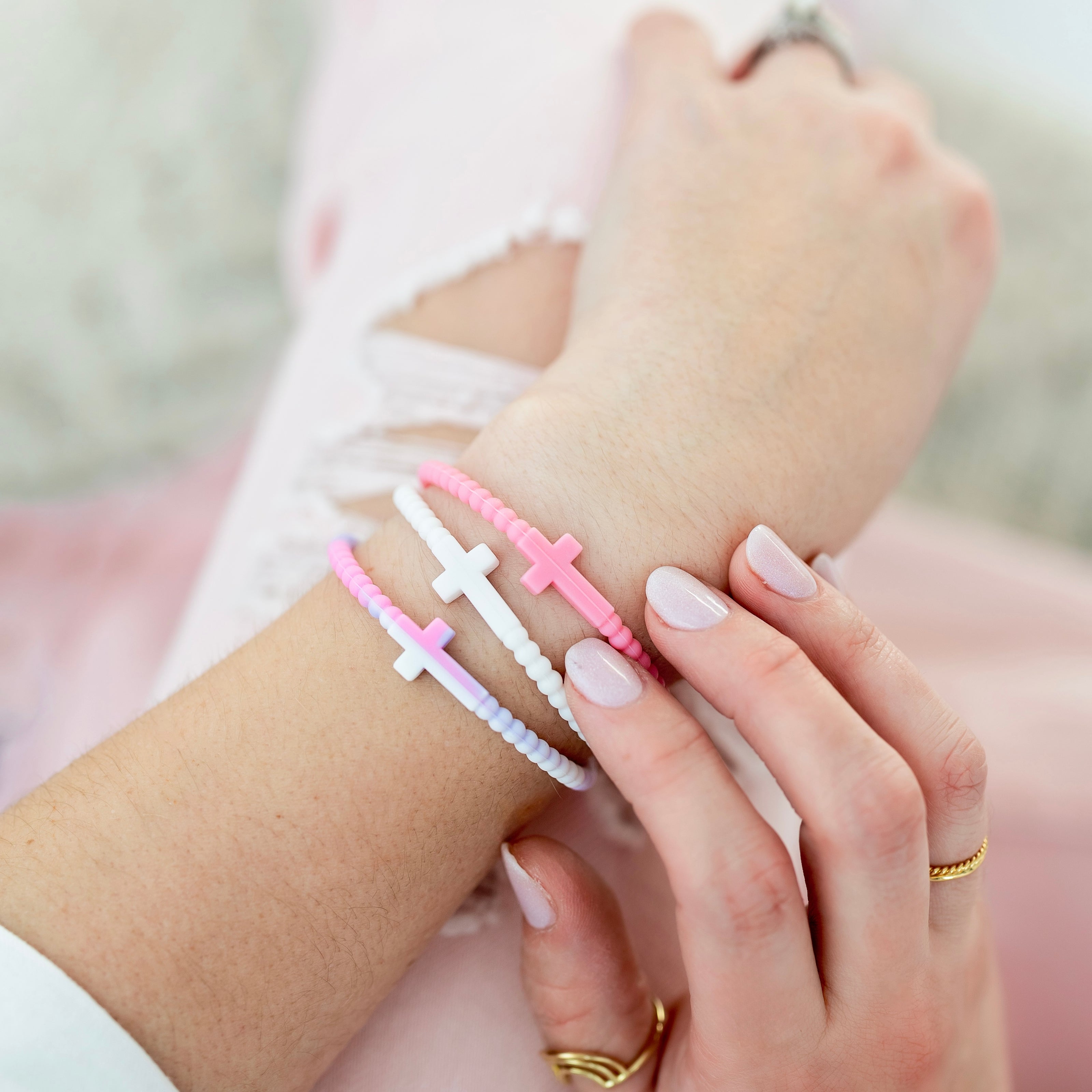 Woman wearing Jesus Bracelets